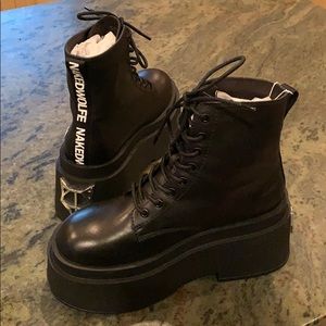 NAKED WOLFE - Saturn Black Leather Platform Boots